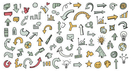 Poster - Collection of hand drawn arrows charts and other doodle elements on a white background vector illustration