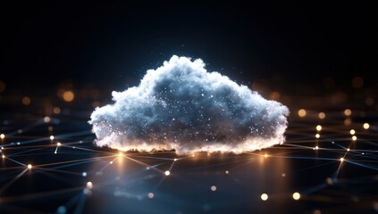 Poster - A digital cloud icon surrounded by glowing connections, symbolizing the vast and interconnected nature of clouds in data storage and technology Generative AI
