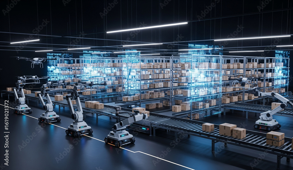 Automated Warehouse with Robotic Arms and Conveyor Belts for Efficient ...