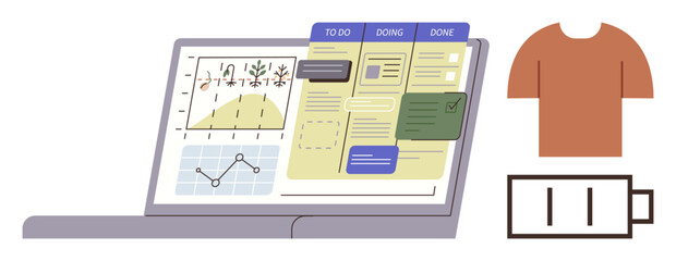 Aufkleber - laptop screen showcasing a productivity dashboard with charts, task manager, and notifications. incl