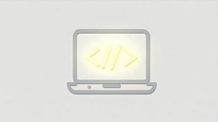 3D Rendered Laptop Icon with Glowing Code