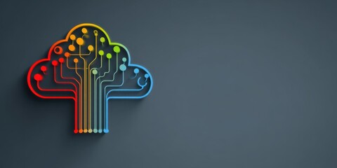 Poster - A colorful cloud icon with connected lines representing the interconnected nature of digital data and technology, symbolizing storage in clouds or virtual private data space for IT Generative AI