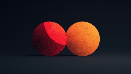 Poster - Two spheres, red and orange, dark background, studio shot, abstract art, website design