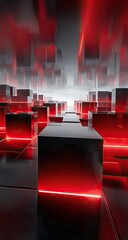 Poster - Red light path through futuristic city; digital art
