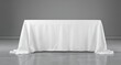 © Fajr Studio - Blank White Table with Draped Cloth on Grey Background Perfect for Product Display or Event Pr