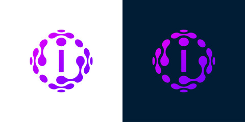 Abstract globe logo with letter I, technology sphere, for digital, technology, computer data