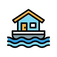 Poster - Floating House Icon: A Blue House on Waves Against a Black Background