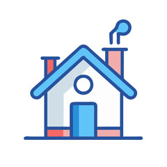 Poster - Simple Icon of a Cute House with Chimney and Smoke on a Black Background