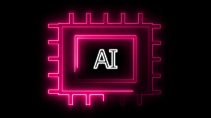 Wall Mural - abstract Glowing neon microchip ai icon isolated on black background. abstract Glowing neon microchip ai icon.AI-powered CPU neon animation vertical all the video with futuristic glow and dynamic.4k