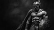© Digital Artist - Powerful Spartan warrior in helmet and cape stands ready for battle with shield in hand, embodying strength and courage, perfect for historical epics and heroic tales