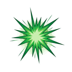 Poster - Stylized vibrant green comic book explosion burst or starburst graphic illustration with dynamic spiky rays and a radiant center on a clean white background.