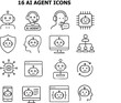 © akarawit - An array of sixteen distinct AI agent icons showcasing the versatility of artificial intelligence in various settings and applications. Each icon represents a unique aspect of AI technology.