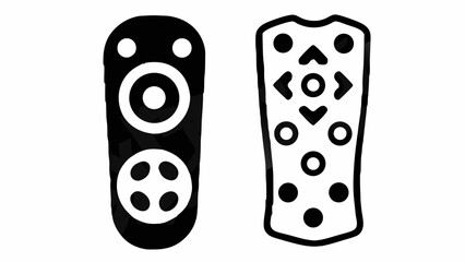 Two remote controls with different button layouts displayed in a black and white illustration style silhouette