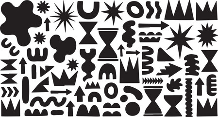 Poster - Collection of abstract black shapes and symbols isolated on transparent background