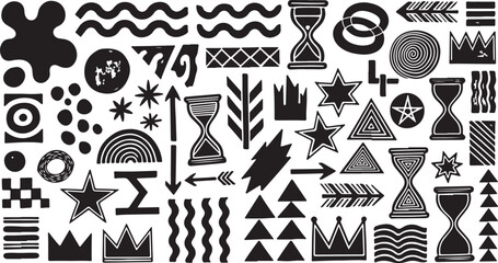 Poster - Collection of black hand drawn abstract shapes and symbols isolated on transparent background