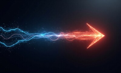 Poster - Glowing arrowhead trails light waves, symbolizing energy transfer or progress.  Cool blue transitions to warm red, hinting at transformation or contrast.