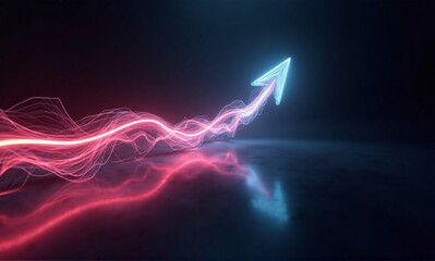 Poster - Glowing arrow ascends, leaving a trail of vibrant, swirling light.  Reflecting on a dark, glossy surface, it symbolizes growth and progress.