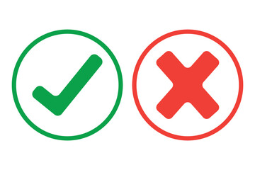 right and wrong vector icon set rounded color black outline, flat rounded check mark, cross, x mark,