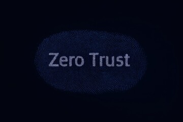 Poster - Zero Trust concept represented with a fingerprint design and digital elements.