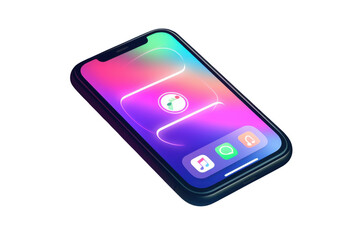 Modern smartphone with colorful screen display isolated on a transparent background