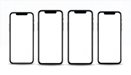 Four black smartphones with blank screens