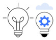 © robu_s - Two lightbulbs, one glowing and one with a blue gear inside, symbolizing creativity, innovation, and technology. Ideal for teamwork, innovation, digital solutions, problem-solving brainstorming
