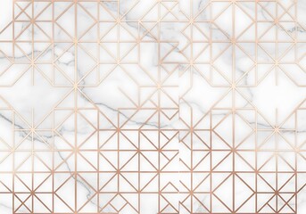 Poster - Elegant marble background with geometric patterns featuring rose gold lines and triangles