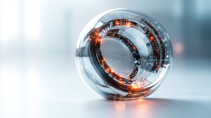Poster - Abstract sphere with glowing inner rings on a light background, digital art, futuristic