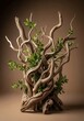 © Laily - An artistic arrangement of twisted driftwood with fresh green leaves