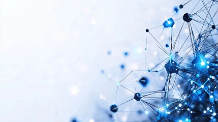 Poster - Abstract Blue Digital Network Structure with Geometric Shapes and Light Elements on a Soft White Background