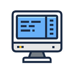 Stylized computer monitor showing code snippets on a black background
