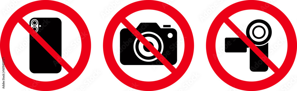 Video Prohibited No photography or video prohibited area sign printable symbol set ...