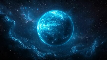 Wall Mural - Glowing blue planet in deep space