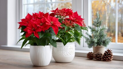 Wall Mural - christmas star poinsettia illuminating cozy home interior during christmas season
