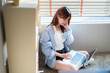 © Thinapob - Portrait of asian freelance teenage people business woman casual working with laptop computer in cafe interior in coffee shop background,business expressed confidence embolden and successful concept