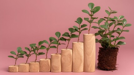 Poster - Plant emerging from a wooden block symbolizing growth and sustainability in business and personal development