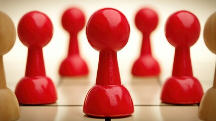 Poster - Chess game in progress featuring red pawn pieces representing strategic risk-reward planning dynamics