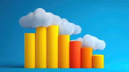 Poster - Cloud emerging from a stack of yellow and orange bars illustrating social benefit forecast and economic projections