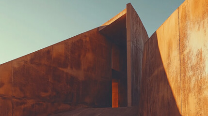 Wall Mural - Building casting a shadow on its wall creating an artistic effect and highlighting architectural lines