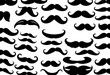 © Chalermrach - A diverse array of black mustache silhouettes, varying in style and shape, set against a stark white background,  styles,  elegant