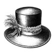 © The FieldStudy Press - Victorian Top Hat – Feather and Lace Accent in Copperplate Engraving Style