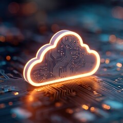 Poster - Glowing cloud icon on circuit board