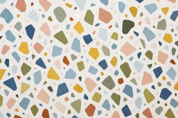 Poster - Abstract terrazzo pattern with colorful geometric stone shapes on white background for modern design, interior decor, and stylish background use. Ai generative