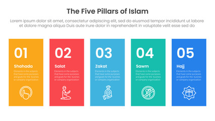 Poster - five pillars of islam infographic template banner with height rectangle shape balance with 5 point list information for slide presentation