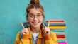 © AnastasiiaAkh - Happy schoolgirl in glasses with books, ready for back to school