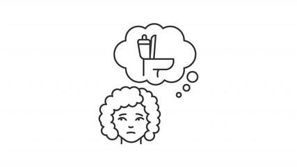 Poster - Animated woman needing to use restroom line icon. Pensive female and thought bubble with toilet bowl animation. Digestive health. Outline element on white background. HD video with alpha channel