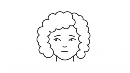 Poster - Animated woman face with sad expression line icon. Pensive female looking asides animation. Negative emotions and thoughts. Outline element on white background. HD video with alpha channel
