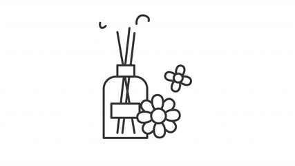 Poster - Animated air diffuser line icon. Natural freshener with sticks and flowers animation. Aromatherapy for wellbeing. Household. Outline element on white background. HD video with alpha channel