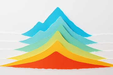 Poster - Abstract colorful mountain-like layers made of torn paper stacked on white background representing growth, data, and creative concept design. Ai generative