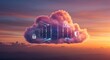 © Nan_Stock - A cloud contains server racks and security symbols amidst a sunsetlike sky